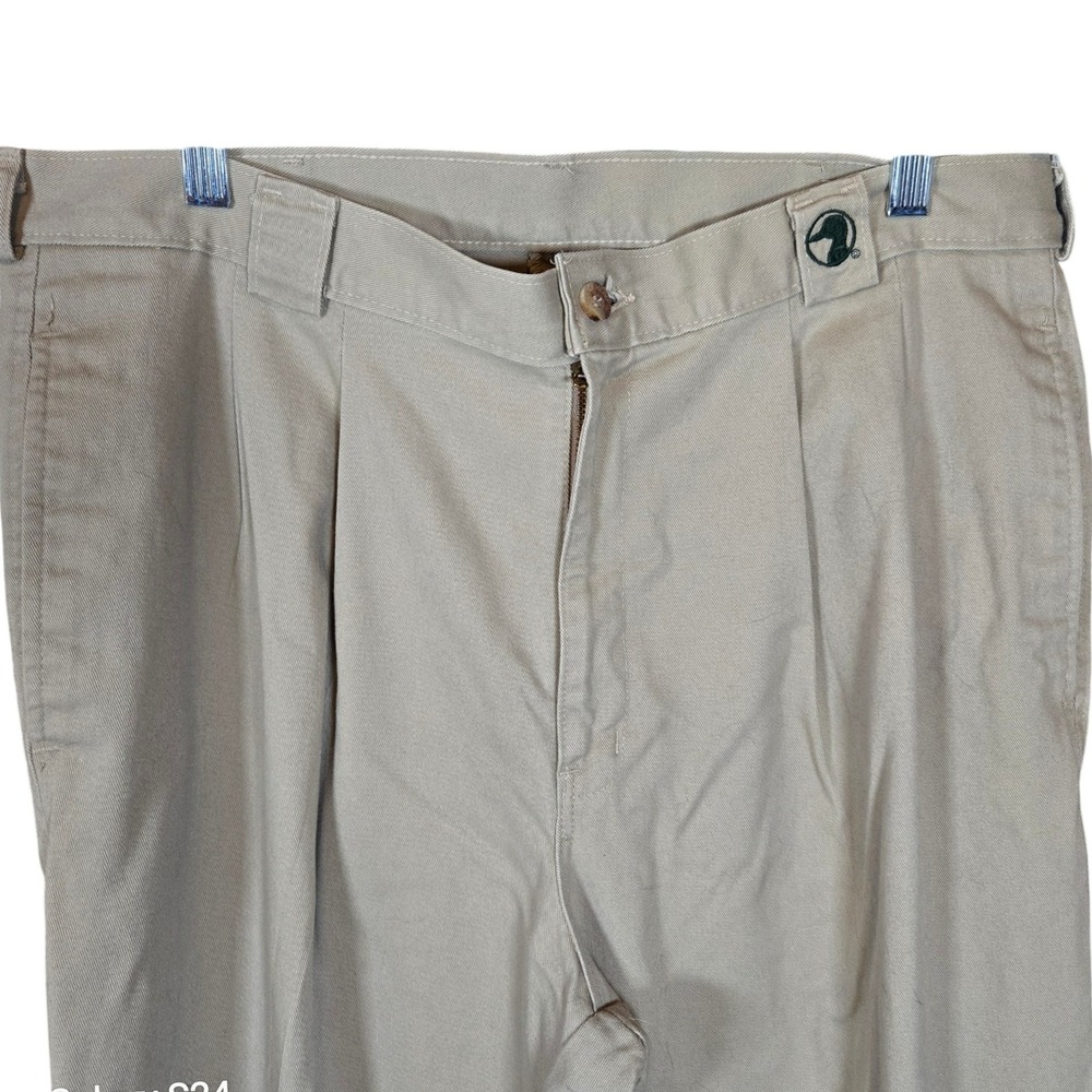 Men's Beige Pleated‎ Chino Pants Ducks Unlimited Embroidered Casual Size 44x30